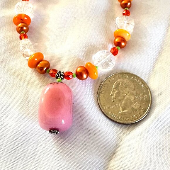 Sterling Silver 925 Multi-Gemstone Fall Statement Necklace Quartz Beads 15-17" - Picture 6 of 7